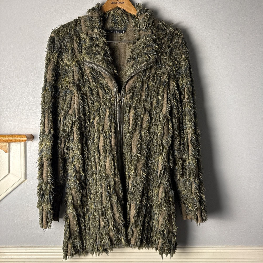 NIC+ZOE Olive Green Faux-Fur Teddy Zip Jacket